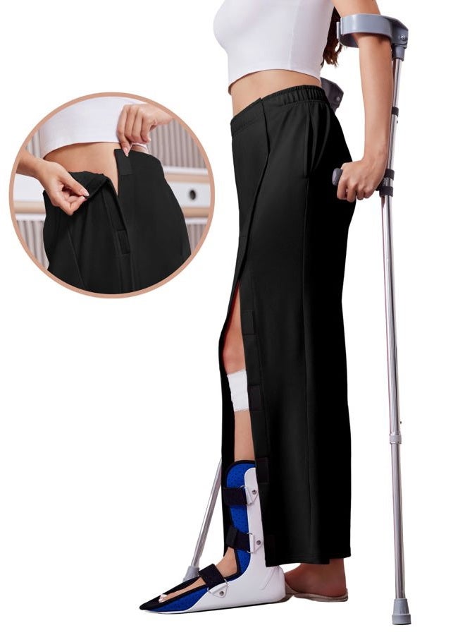 Deyeek Women's Tear Away Pants with Pockets Easy Access Adaptive Pants After Hip Knee Leg Surgery Breakaway Lounge Sweatpants, Black, S - Image 4