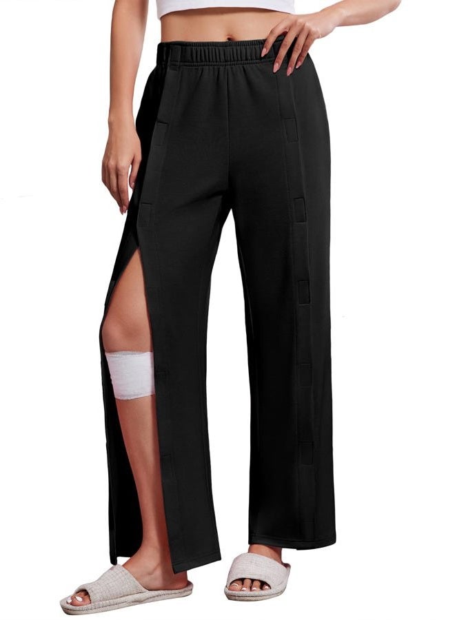 Deyeek Women's Tear Away Pants with Pockets Easy Access Adaptive Pants After Hip Knee Leg Surgery Breakaway Lounge Sweatpants, Black, S - Image 1