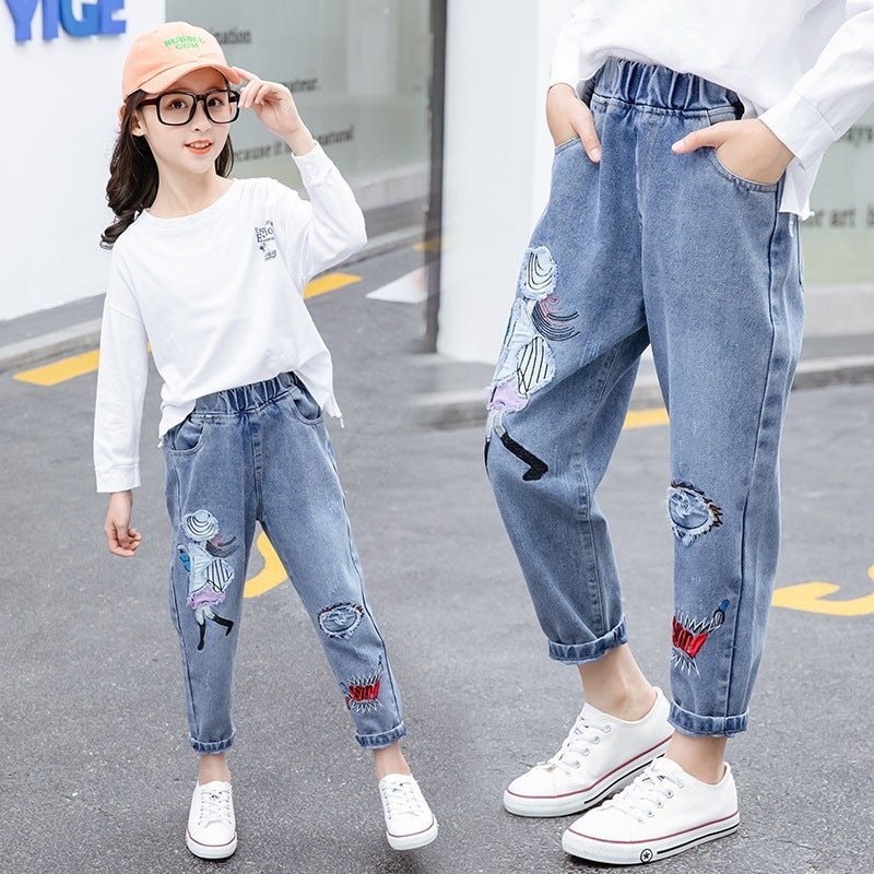 Girls Jeans Children'S Pants Medium And Large Children'S Trousers And Delivery - Image 2