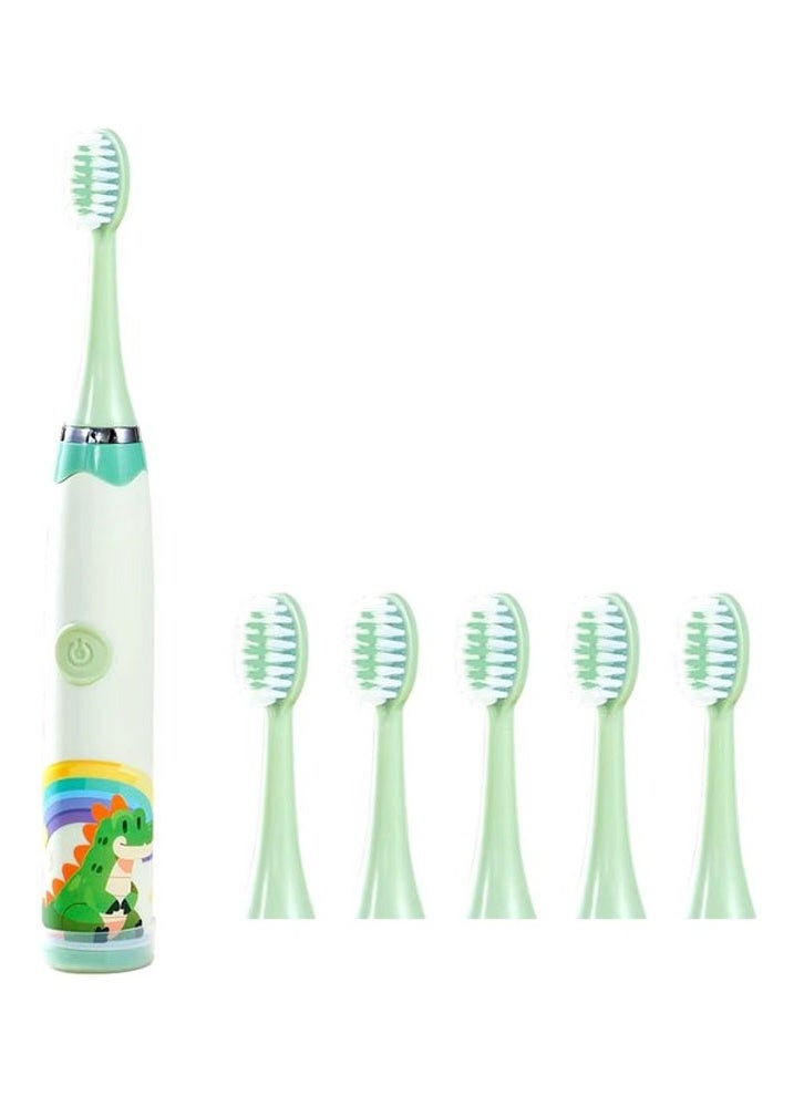 KLNAMAEAAN Children's Cartoon Electric Toothbrush Ultrasonic Soft Bristle Rechargeable Toothbrush 163 Green 6 Brush Heads (Type-C Rechargeable) - Image 2