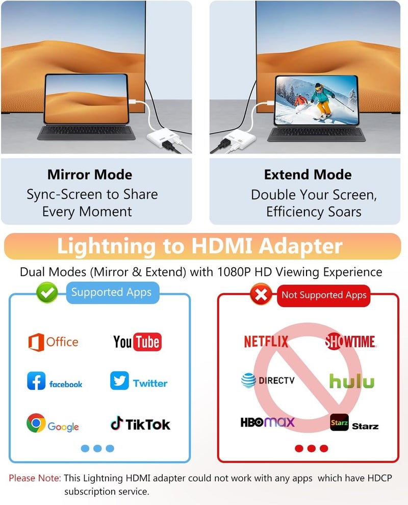 [معتمد من Apple MFi] محول Lightning إلى HDMI لـ iPhone، دونجل AV رقمي، كابل شاشة متزامن بدقة 1080 بكسل مع منفذ شحن Lightning لـ iPhone، iPad إلى تلفزيون/بروجيكتور/شاشة (يحتاج إلى مصدر طاقة) - Image 2