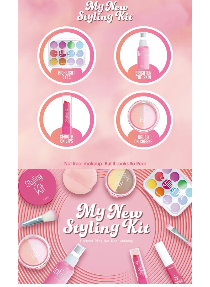 مجموعة مكياج تظاهرية للبنات، مجموعة مكياج تظاهرية للأطفال مكونة من 9 قطع، ظلال عيون غير حقيقية، لوحة أحمر خدود، أحمر شفاه، وردي، مجموعة تجميل مع صندوق أزياء، مجموعة ألعاب مكياج للأطفال البنات - Image 4