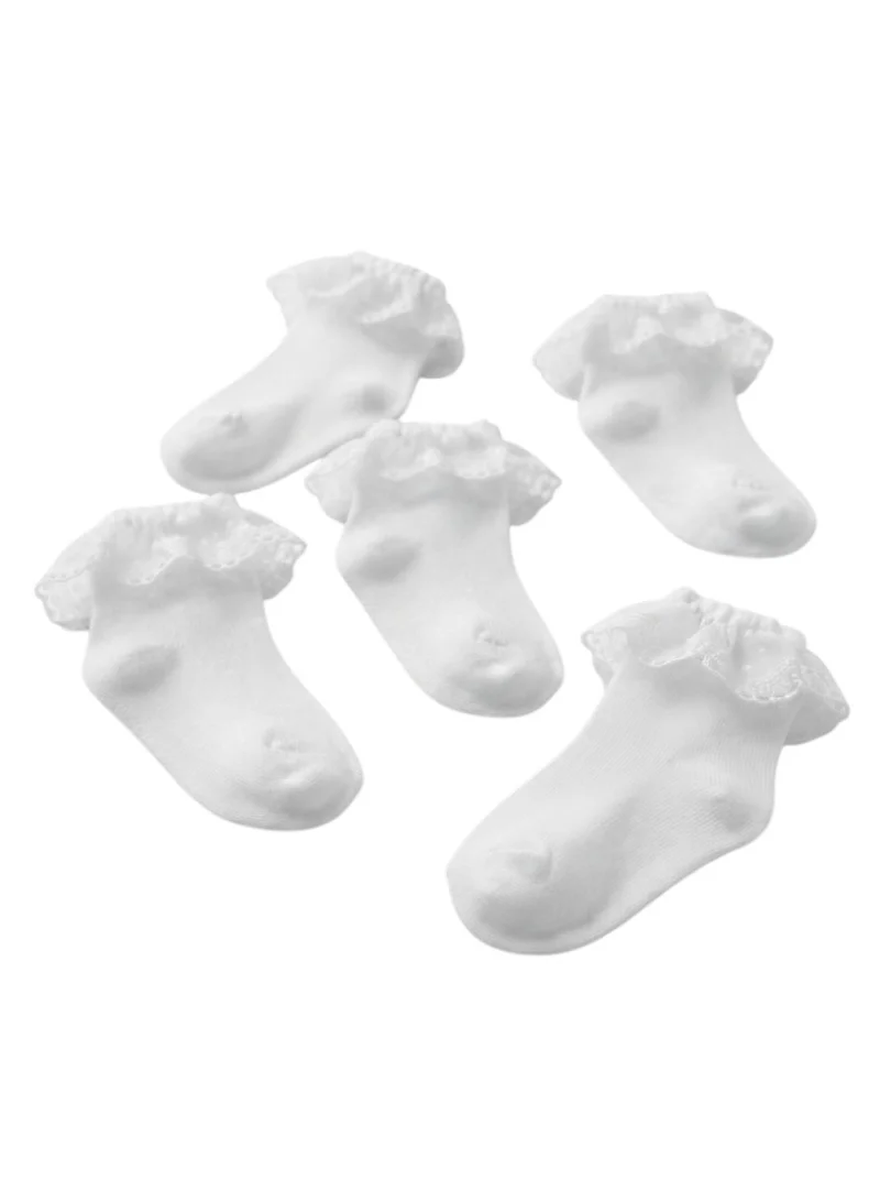 Bidani Baby Girl Eyelet Lace Ruffle Ankle Socks 5 Pairs - White