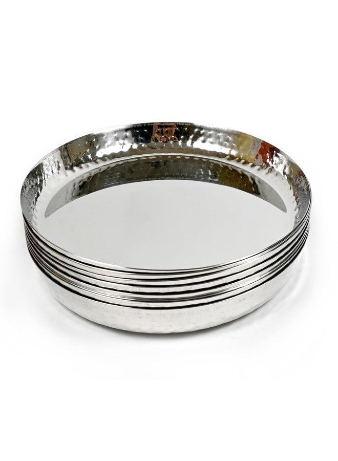 Only Rajesh Premium Stainless Steel Dinner Plates Set of 6 - Hammered Finish, Steel Thali for Lunch, Dinner Plate, Tiffin Plates, Dishwasher Safe - Image 1