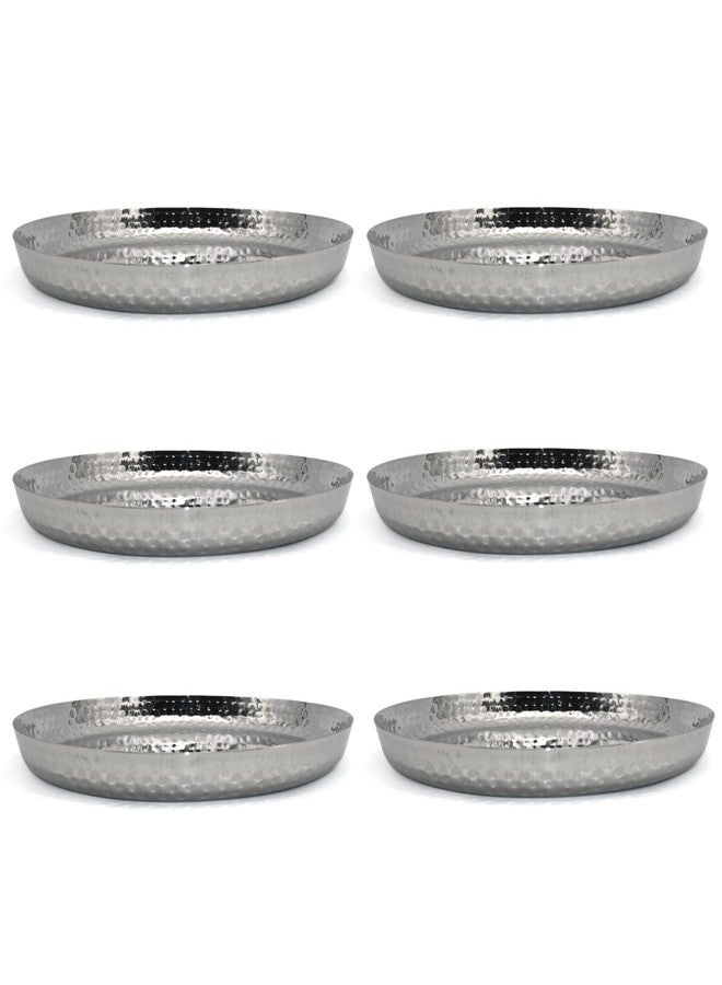 Only Rajesh Premium Stainless Steel Dinner Plates Set of 6 - Hammered Finish, Steel Thali for Lunch, Dinner Plate, Tiffin Plates, Dishwasher Safe - Image 4