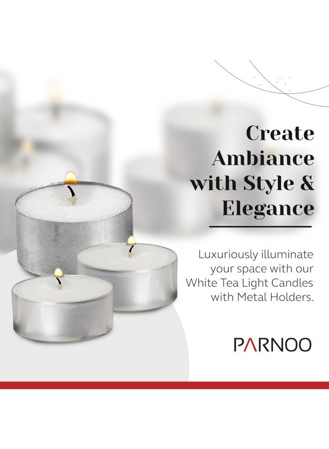 Light In The Dark Tea Light Candles in Metal Cups - 6 Hours Clean, Long Burning White Unscented Tea 250 Votive Candles Bulk for Romantic Dinner, Wedding, Spa & Hotels by PARNOO  - Image 1