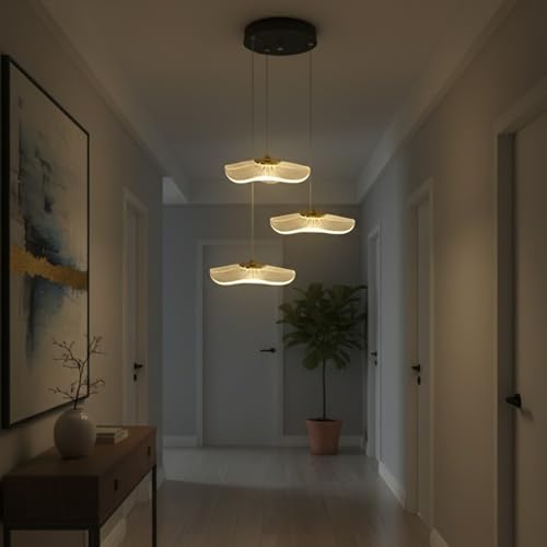 Lamp master 3 Crystal Wave Pendant Light | Modern Acrylic Chandelier with Antique Gold Finish | Elegant Wave Design Hanging Light for Living Room, Bedroom, Dining Room, Restaurants Ceiling Lamp - Image 1