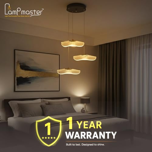 Lamp master 3 Crystal Wave Pendant Light | Modern Acrylic Chandelier with Antique Gold Finish | Elegant Wave Design Hanging Light for Living Room, Bedroom, Dining Room, Restaurants Ceiling Lamp - Image 3