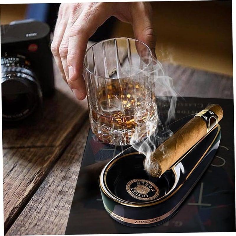 منفضة سجائر خزفية مذهبة مقاس 12x2 6x1 بوصة، منفضة رماد أنيقة ومستقرة للمنزل والمكتب والسيارة - Image 3