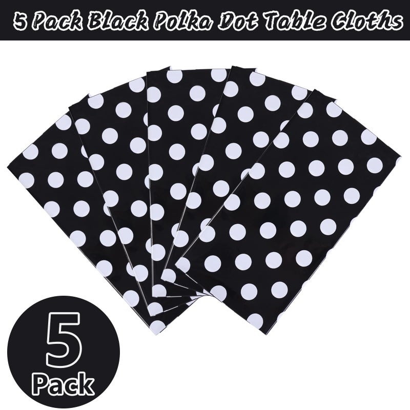 Kesfey 5 Packs Black and White Dots Table Cloth 54x108 Inch Black Polka Dot Mini Mouse Plastic Table Cloth Disposable Black Waterproof Picnic Table Covers for Rectangle Tables Halloween Birthday Party - Image 2