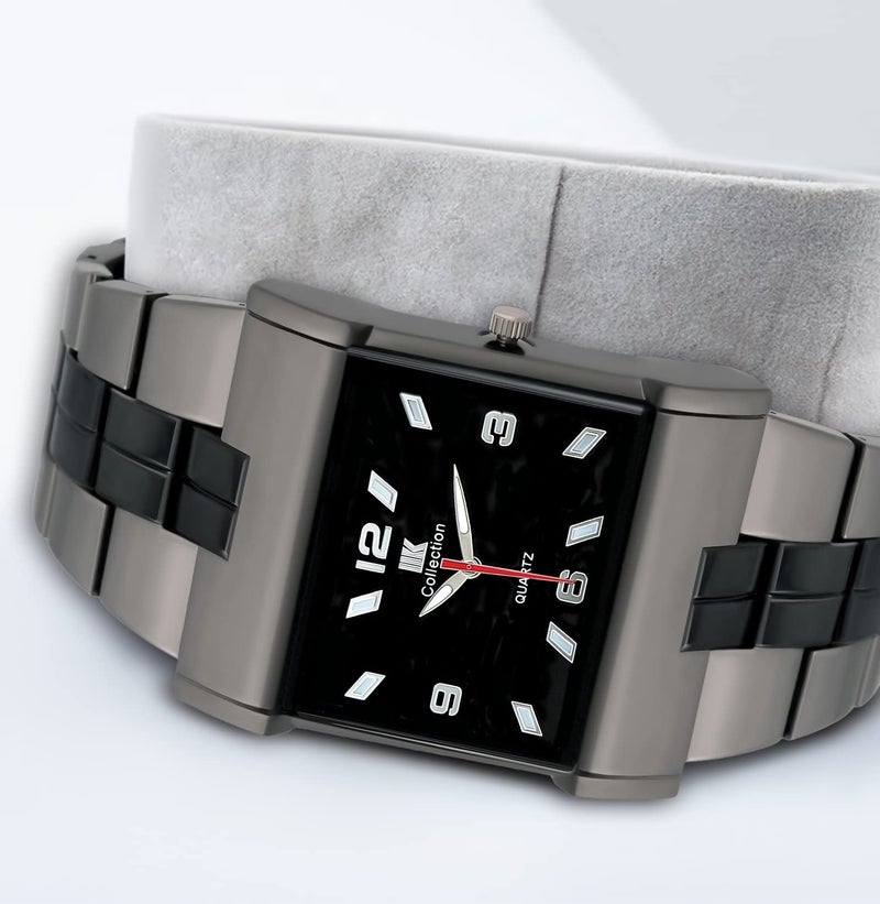 IIK COLLECTION Reactangle Studded Dial Metalic Bracelet Chain Strap Analogue Wrist Watch for Men and Boys - Image 2