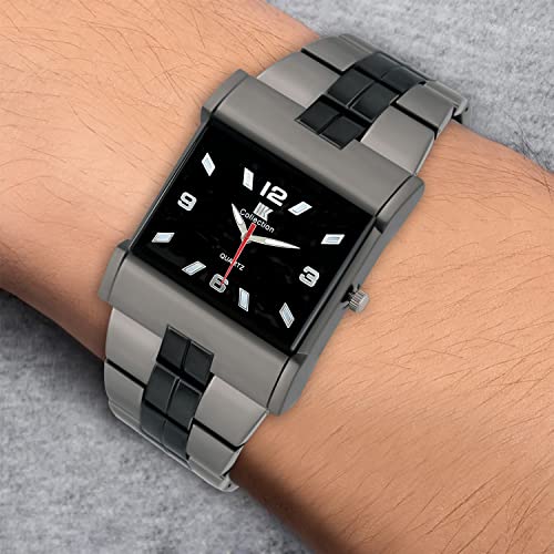 IIK COLLECTION Reactangle Studded Dial Metalic Bracelet Chain Strap Analogue Wrist Watch for Men and Boys - Image 3