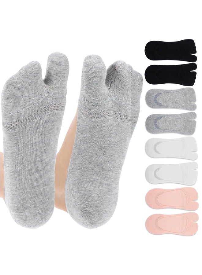 Larrel 4 Pairs Flip Flop Socks, 4 Colors Tabi Socks, Low Cut Flop Sock, Japanese Toes Separated Sock for Flip-Flop and Geta, Non Slip No Show Stocking for Women and Men (Black, White, Gray, Flesh-Pink) - Image 1