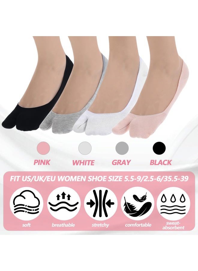 Larrel 4 Pairs Flip Flop Socks, 4 Colors Tabi Socks, Low Cut Flop Sock, Japanese Toes Separated Sock for Flip-Flop and Geta, Non Slip No Show Stocking for Women and Men (Black, White, Gray, Flesh-Pink) - Image 4