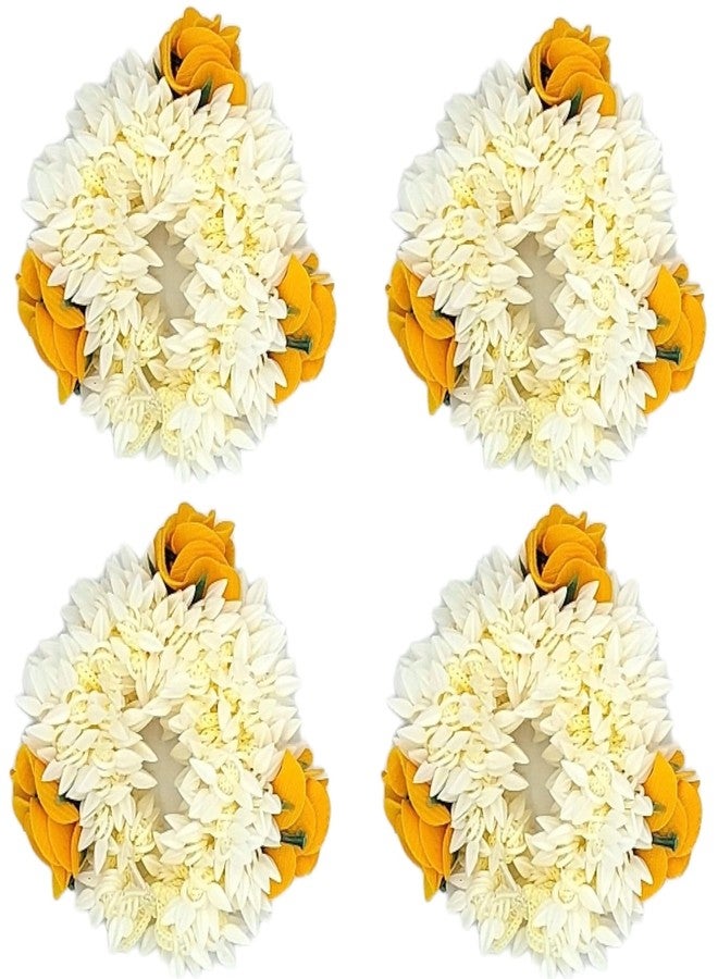 WECROO Rose flower Jasmine gajra Hair Accessories For Women & Girls Juda Accessories Hair Flower Bun Artificial Gajra Scrunchies Rubber Band (Yellow, Pack of 4) - Image 1