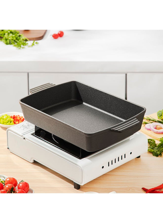 Telssida Cast Iron Fish Grilling Pan, Frying Pan, Uncoated Pancake Griddle, Non-stick Rectangular Flat Bottom Pan, Raw Iron Barbecue Pan - Image 1