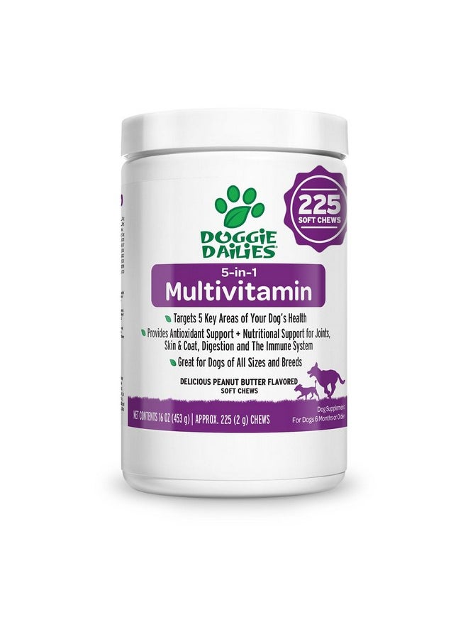 Doggie Dailies Doggie Dailies 5 in 1 Multivitamin for Dogs, Dog Multivitamin for Skin and Coat Health, Joint Health, Improved Digestion, Antioxidants, Support a Healthy Immune System (Peanut Butter) 225 Soft Chews  - Image 1