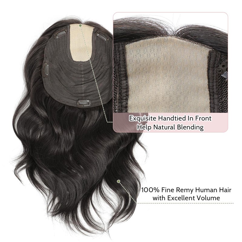PANEWAY 9x9inch Skin Scalp Toppers for Women - Real Human Hair Big Base Cover for Thinning or Hair Loss - No Bangs Top Pieces Natural Curly Wavy Wiglets Remy Hair Topper - Image 5