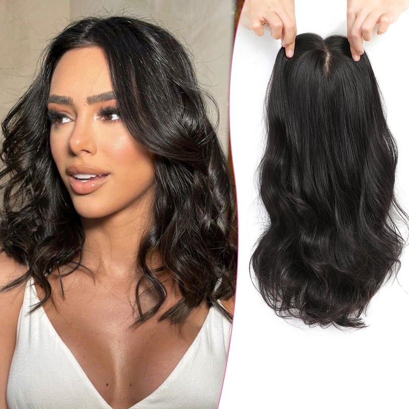 PANEWAY 9x9inch Skin Scalp Toppers for Women - Real Human Hair Big Base Cover for Thinning or Hair Loss - No Bangs Top Pieces Natural Curly Wavy Wiglets Remy Hair Topper - Image 1
