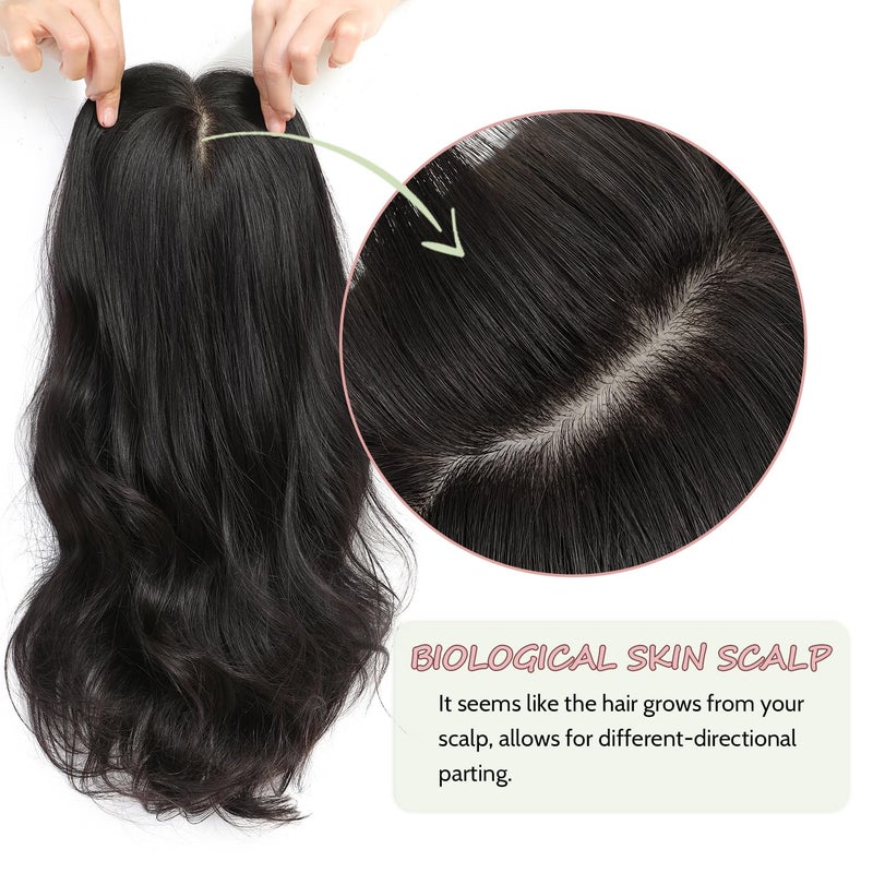 PANEWAY 9x9inch Skin Scalp Toppers for Women - Real Human Hair Big Base Cover for Thinning or Hair Loss - No Bangs Top Pieces Natural Curly Wavy Wiglets Remy Hair Topper - Image 4