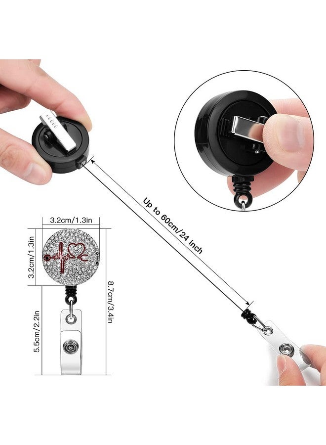 سوليبي ممرضة شارة بكرة 24 '' حامل شارة قابل للسحب مع مشبك التمساح الدوار بلينغ حجر الراين معرف شارة حامل للممرضات الأطباء المعلمين الطلاب حامل شارة معدل ضربات القلب (أبيض) - Image 2