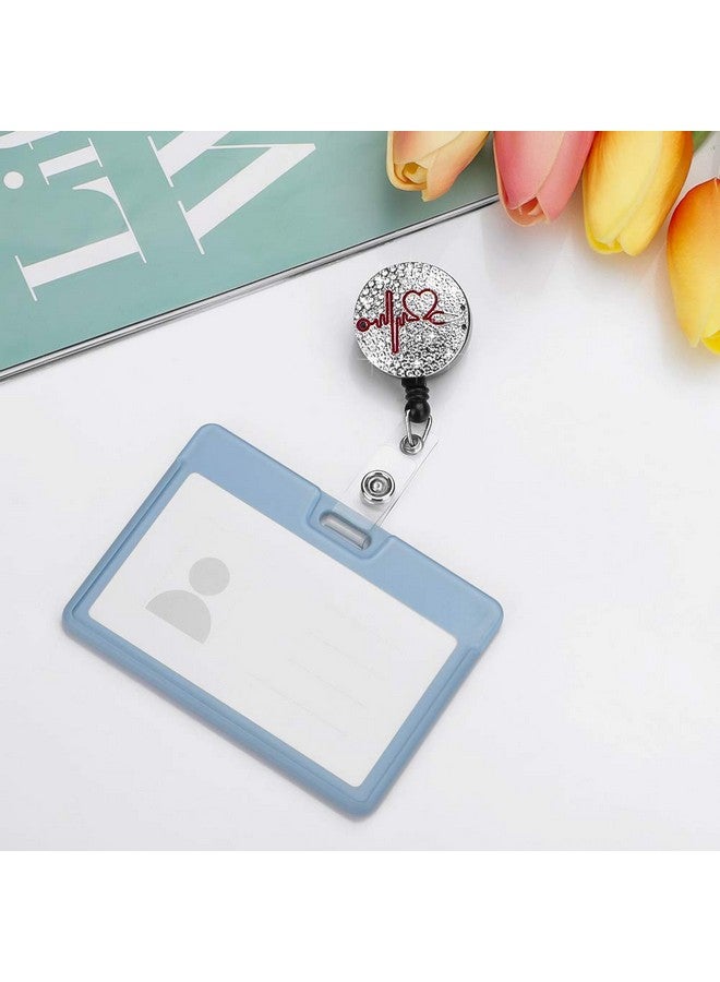 سوليبي ممرضة شارة بكرة 24 '' حامل شارة قابل للسحب مع مشبك التمساح الدوار بلينغ حجر الراين معرف شارة حامل للممرضات الأطباء المعلمين الطلاب حامل شارة معدل ضربات القلب (أبيض) - Image 3