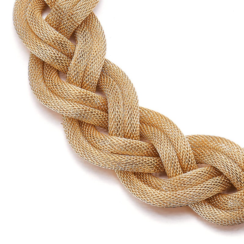 COOLSTEELANDBEYOND 18K Gold-Plated Statement Necklace, Braided Hollow Cable Large Bib Choker Collar, Dress Prom - Image 2