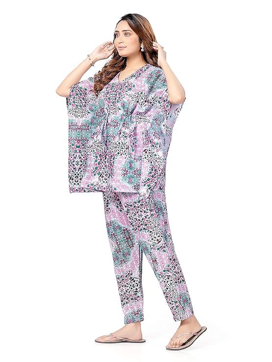 NEGLIGEE Women's Night Dress Cotton Printed Co Ord Set for Women | Night Suit Pyjama Set 2 pcs Casual Daywear Outfits (Free Size, Green) - Image 5