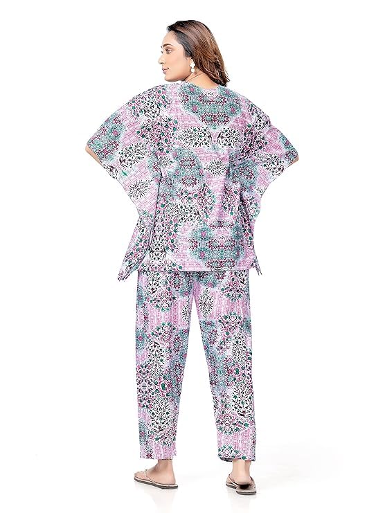 NEGLIGEE Women's Night Dress Cotton Printed Co Ord Set for Women | Night Suit Pyjama Set 2 pcs Casual Daywear Outfits (Free Size, Green) - Image 3
