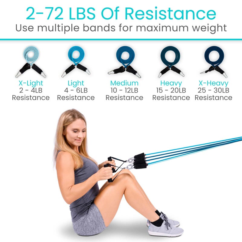Vive Resistance Band Set (11 PCS) (With App) - Versatile Exercise Tubes with Wide Handles, Workout Poster, & Door Anchor - Adjustable 10-50 LB Tension for Full Body Home Fitness & Rehab -for Men/Women - Image 4