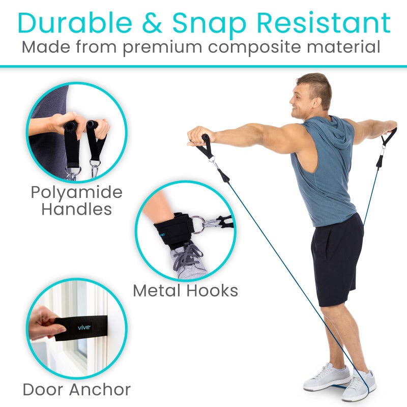 Vive Resistance Band Set (11 PCS) (With App) - Versatile Exercise Tubes with Wide Handles, Workout Poster, & Door Anchor - Adjustable 10-50 LB Tension for Full Body Home Fitness & Rehab -for Men/Women - Image 5