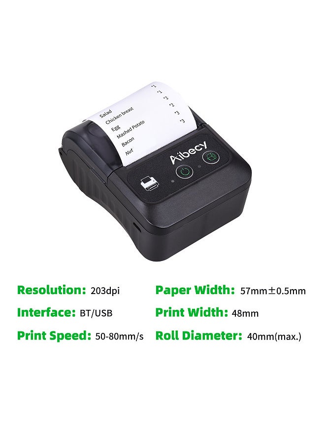 Bisofice - Portable Wireless BT 58mm 2 Inch Thermal Receipt Printer Mini USB Bill POS Mobile Printer Support ESC/POS Print Command Compatible with Android/iOS/Windows for Small Business Restaurant Retail Store - Image 1