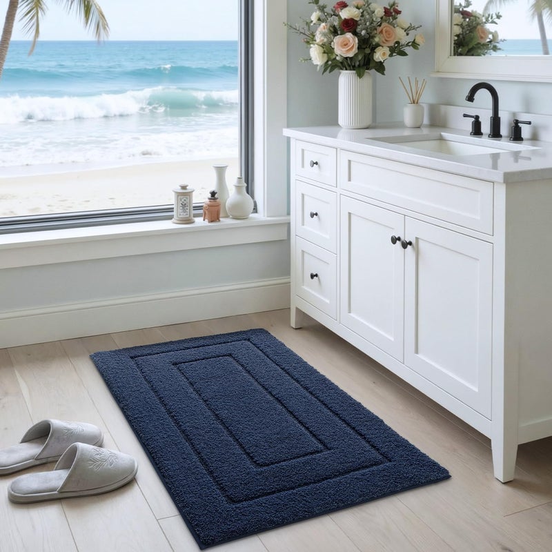 DEXI Bathroom Rug Mat 24x16, Non Slip Washable Soft Absorbent Mats, Rubber Backing Quick Dry Microfiber Rugs for Shower Floor, Bath Accessories Decor, Navy - Image 5