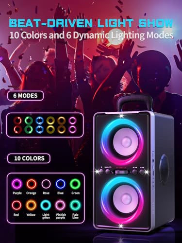 YIER Bluetooth Speaker, 200W Peak Loud Stereo with Big Bass, 20H Playtime, TWS, Fast Charging, Portable Handle, Wireless Large Boombox Bocina with LED Light for Party Outdoor Backyard Camping - Image 3