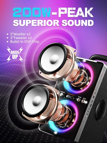YIER Bluetooth Speaker, 200W Peak Loud Stereo with Big Bass, 20H Playtime, TWS, Fast Charging, Portable Handle, Wireless Large Boombox Bocina with LED Light for Party Outdoor Backyard Camping - Image 2