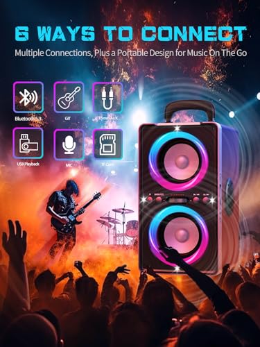 YIER Bluetooth Speaker, 200W Peak Loud Stereo with Big Bass, 20H Playtime, TWS, Fast Charging, Portable Handle, Wireless Large Boombox Bocina with LED Light for Party Outdoor Backyard Camping - Image 4