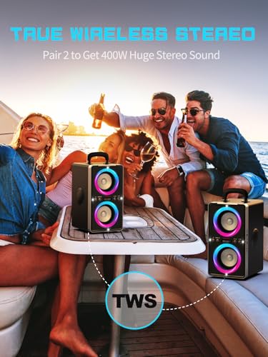 YIER Bluetooth Speaker, 200W Peak Loud Stereo with Big Bass, 20H Playtime, TWS, Fast Charging, Portable Handle, Wireless Large Boombox Bocina with LED Light for Party Outdoor Backyard Camping - Image 5