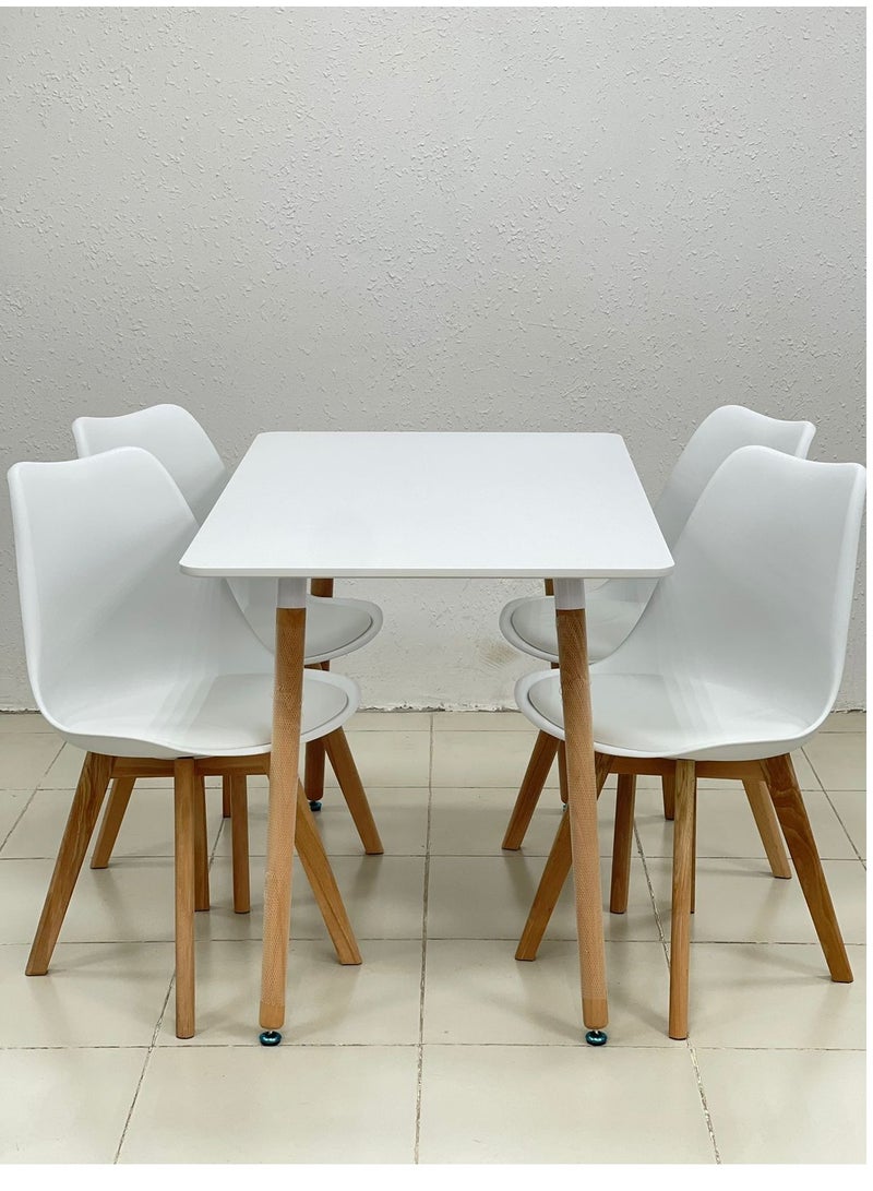 Set of 5 Pieces, Wooden Dining Table With 4 Fiber Chairs Set