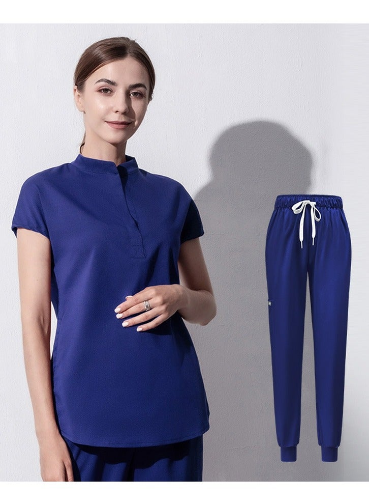 Loquat Medical Uniform Scrubs 2 Piece Set Stand Collar Top and Elastic Waist Jogger Pants Suit Dark Blue 