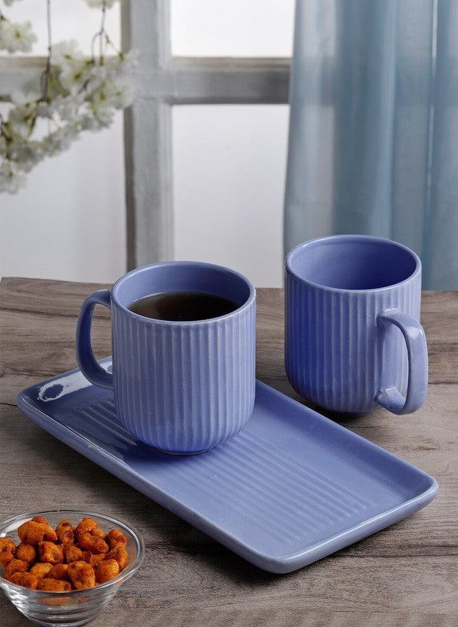 Arrabi Praveen Name Personalised Blue Striped Ceramic Microwave Safe 2 Piece Mug with Tray-220ml - Image 1