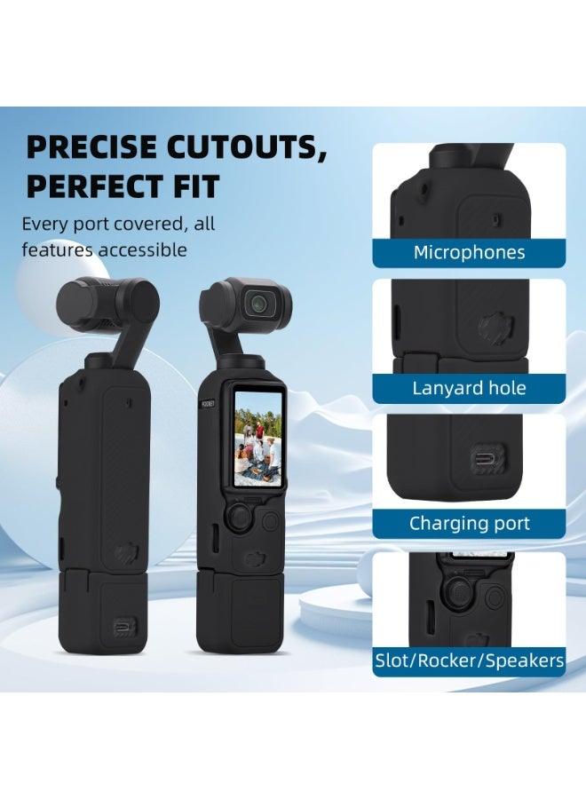 BRDRC Pocket 3 Silicone Cover, Protective Case Lens Protector Scratch-Resistant Sleeve Skin Compatible with DJI OSMO Pocket 3 Creator Combo Accessories(Black) - Image 4