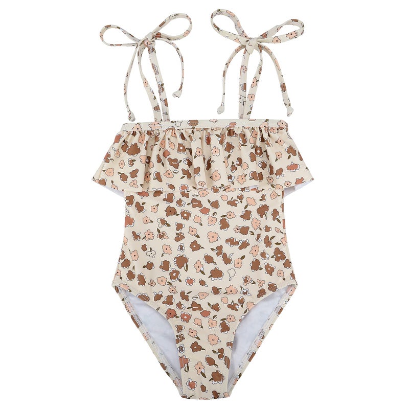 Zando Baby Swimsuit Girl Size 6-12 Months - Cute Ruffle Sling Baby Girl Bathing Suit, One Piece Toddler Swimwear with Adjustable Straps, Infant Swim Suit for Summer Beach Vocation Wear B Khaki Flowers - Image 1