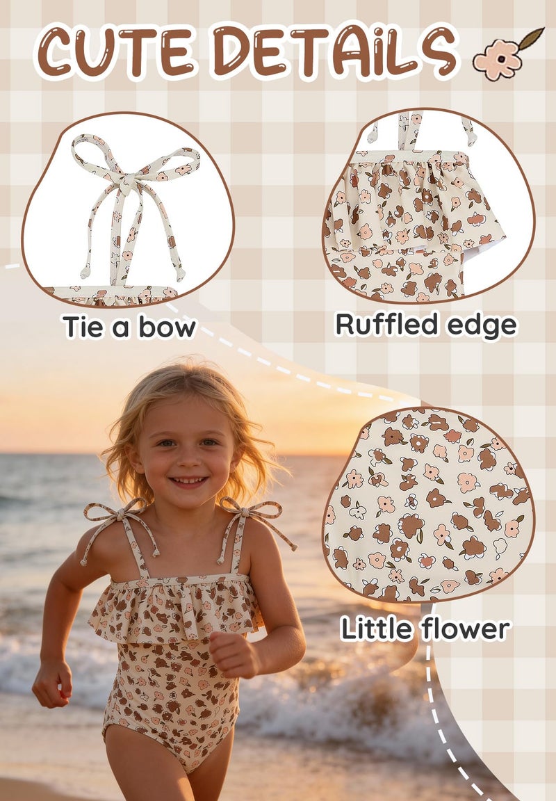 Zando Baby Swimsuit Girl Size 6-12 Months - Cute Ruffle Sling Baby Girl Bathing Suit, One Piece Toddler Swimwear with Adjustable Straps, Infant Swim Suit for Summer Beach Vocation Wear B Khaki Flowers - Image 5