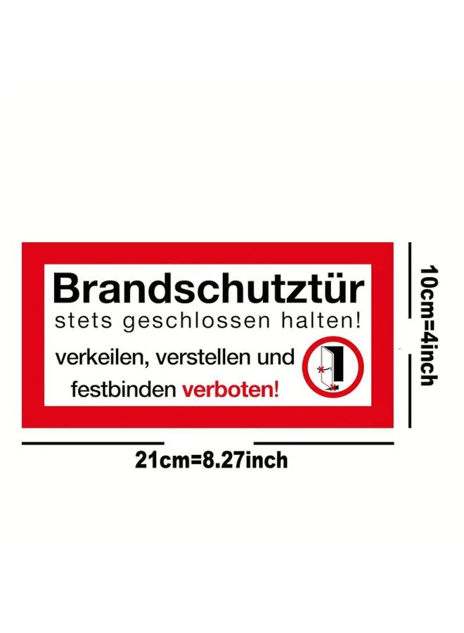 4pcs Fire Door Warning Labels German Stets Geschlossen Halten Sign 8.27x4.13 Inch Red White PVC Safety Stickers For Businesses Public Areas Factories - Image 2
