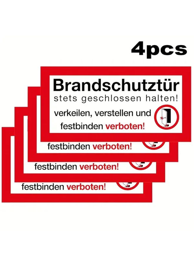 4pcs Fire Door Warning Labels German Stets Geschlossen Halten Sign 8.27x4.13 Inch Red White PVC Safety Stickers For Businesses Public Areas Factories - Image 1