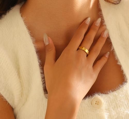 PDWZNBA Love Friendship Ring 18K Gold-Plated Stainless Steel Promise Ring Wedding Band Jewelry Birthday Gifts for Women - Image 3