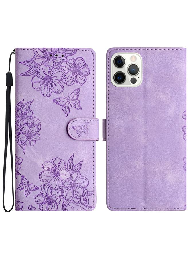 اس-توب جراب لهاتف iPhone 13 Pro Max مصنوع من مادة البولي يوريثان المنقوشة بنقشة زهور الكرز والفراشات - Image 1