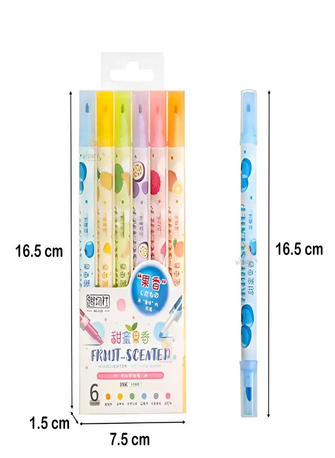 ويش كي أقلام تحديد برائحة الفواكه من WISHKEY برأسين، حبر مائي غير سام، أقلام تحديد سريعة الجفاف برأسين متعددة الأغراض للأطفال والكبار، 8 سنوات فما فوق (عبوة من 6 أقلام، متعددة الألوان) - Image 2