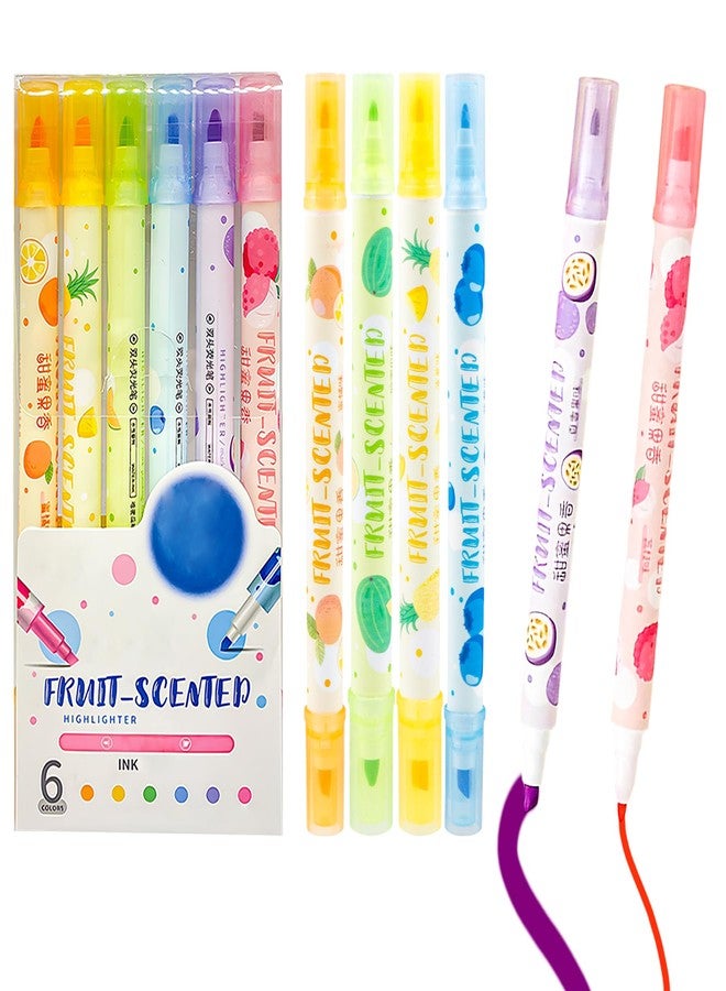 ويش كي أقلام تحديد برائحة الفواكه من WISHKEY برأسين، حبر مائي غير سام، أقلام تحديد سريعة الجفاف برأسين متعددة الأغراض للأطفال والكبار، 8 سنوات فما فوق (عبوة من 6 أقلام، متعددة الألوان) - Image 1