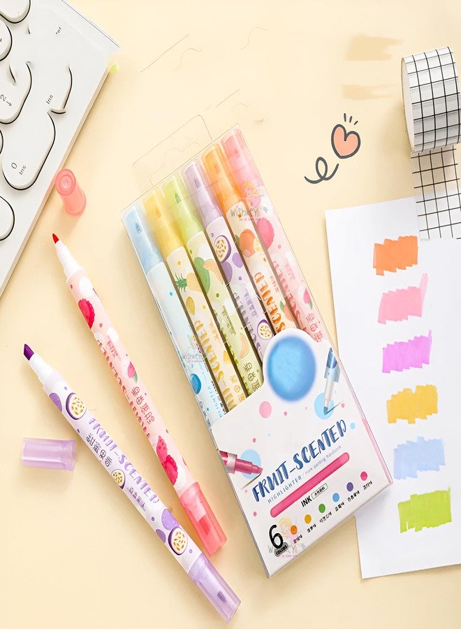ويش كي أقلام تحديد برائحة الفواكه من WISHKEY برأسين، حبر مائي غير سام، أقلام تحديد سريعة الجفاف برأسين متعددة الأغراض للأطفال والكبار، 8 سنوات فما فوق (عبوة من 6 أقلام، متعددة الألوان) - Image 5